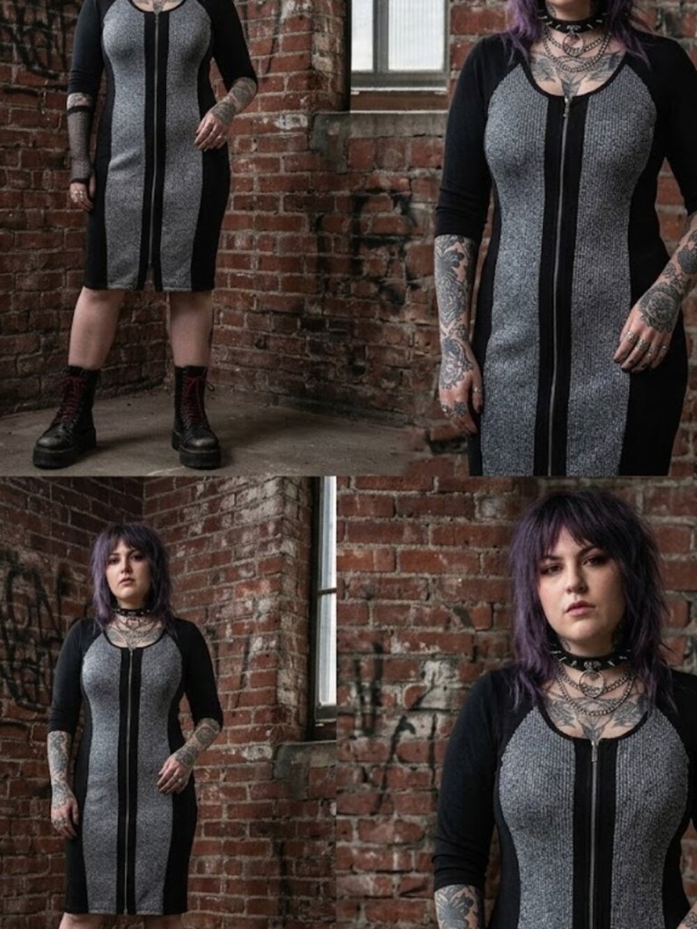 New York & Company Y2K Bodycon Sweater Dress Metallic Silver Ribbed Zip Front M